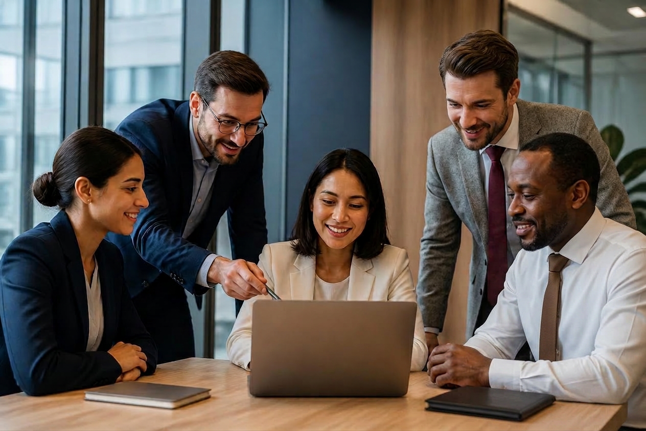 Professionals collaborating in a corporate training session